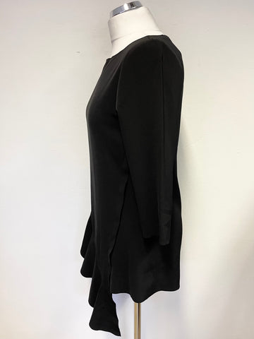 MINT VELVET BLACK ASYMMETRIC FRILL TRIM 3/4 SLEEVE TOP SIZE 10