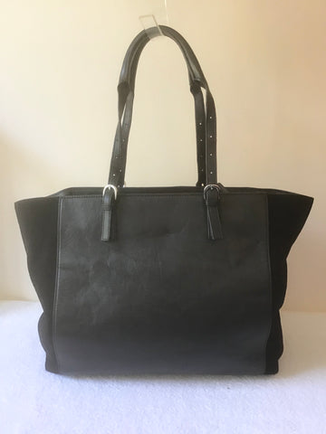 KAREN MILLEN BLACK & WHITE ANIMAL PRINT PONY SKIN,LEATHER & SUEDE TOTE/ SHOULDER BAG