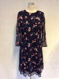 MONSOON NAVY BLUE EMBROIDERED FLORAL PRINT 3/4 SLEEVE DRESS SIZE 16