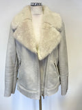 MINT VELVET LIGHT GREY FAUX FUR TRIM AVIATOR JACKET  SIZE 14