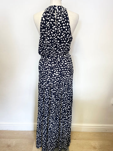 SHEIN NAVY & WHITE PRINT SLEEVELESS ELASTICATED TIE BELT WAIST MAXI DRESS SIZE L