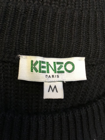 KENZO BLACK COTTON & WOOL BLEND JUMPER SIZE M
