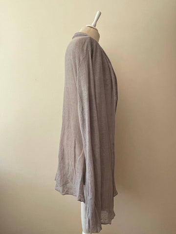 SENAS GREY LINEN DUAL LAYER DRAPED FRONT LONG LINE CARDIGAN SIZE L
