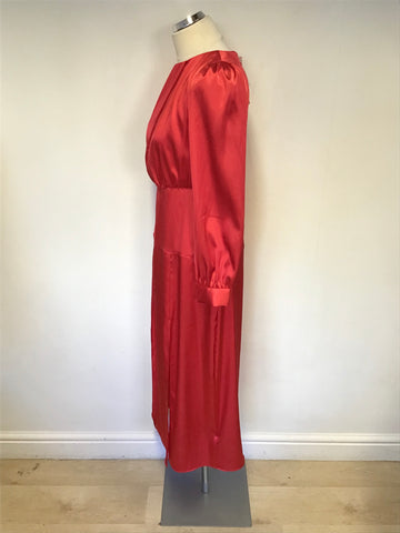 BRAND NEW TOPSHOP RED SATIN LONG SLEEVE MIDI DRESS SIZE 12