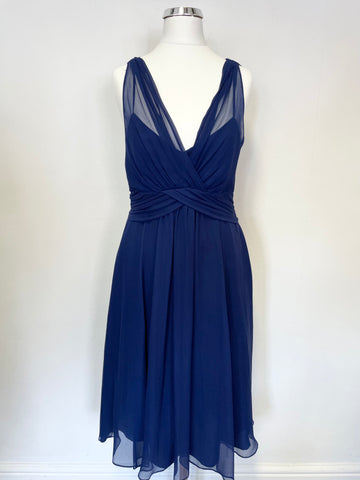 LK BENNETT DARK BLUE SILK SLEEVELESS FIT & FLARE SPECIAL OCCASION DRESS SIZE 10