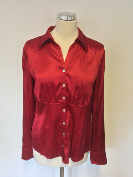 HOBBS RED SILK LONG SLEEVE BLOUSE SIZE 12