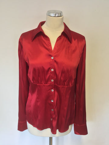 HOBBS RED SILK LONG SLEEVE BLOUSE SIZE 12