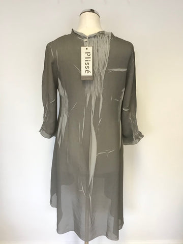 BRAND NEW FLOWER PLISSE TWO TONE GREY 3/4 SLEEVE TUNIC TOP SIZE 12