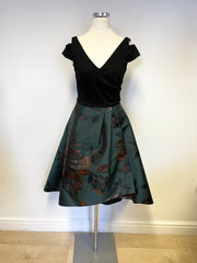 BRAND NEW COAST ANYA BLACK & GREEN JACQUARD FIT & FLARE OCCASION DRESS SIZE 6