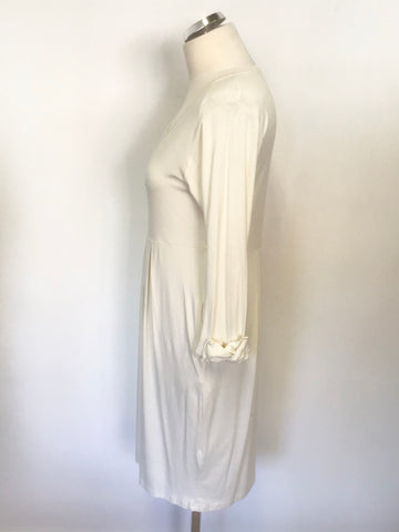 THE MASAI CLOTHING COMPANY IVORY STRETCH 3/4 SLEEVE JERSEY DRESS SIZE M