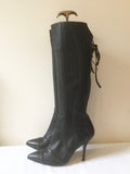 LACEYS LONDON BLACK LEATHER REAR LACE UP TRIM HEEL BOOTS SIZE 7/40