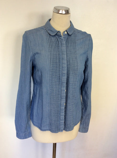 WHISTLES DENIM BLUE COTTON RIB FRONT SHIRT SIZE 10