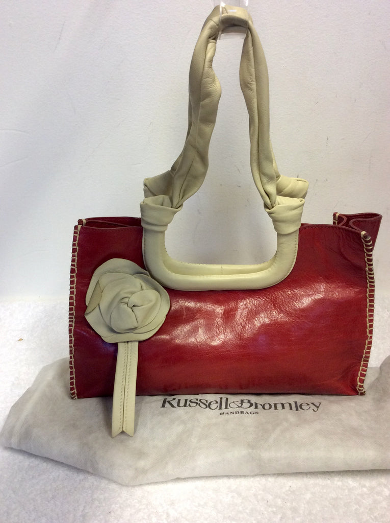 RUSSELL BROMLEY RED CREAM LEATHER SHOULDER BAG