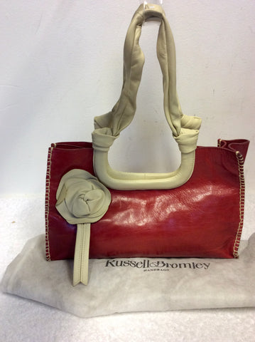 RUSSELL & BROMLEY RED & CREAM LEATHER SHOULDER BAG