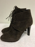 SISLEY BROWN SUEDE LACE UP ANKLE BOOTS SIZE 7/40