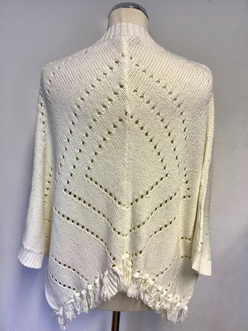 MINT VELVET IVORY COTTON & LINEN TASSEL TRIM CARDIGAN SIZE 18