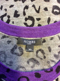 HOBBS GREY, BLACK & PURPLE PRINT SLEEVELESS WOOL JUMPER SIZE 10