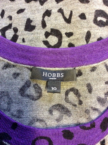 HOBBS GREY, BLACK & PURPLE PRINT SLEEVELESS WOOL JUMPER SIZE 10