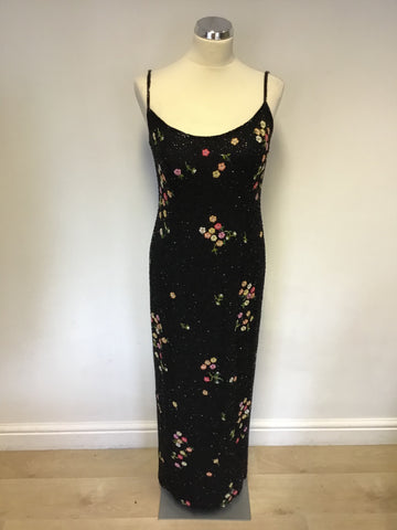 Serenade Black Beaded & Floral Embroidered Evening Dress Size 12