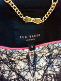 TED BAKER BLACK & FAUX LEATHER TRIM COTTON COAT SIZE 3 UK 12/14