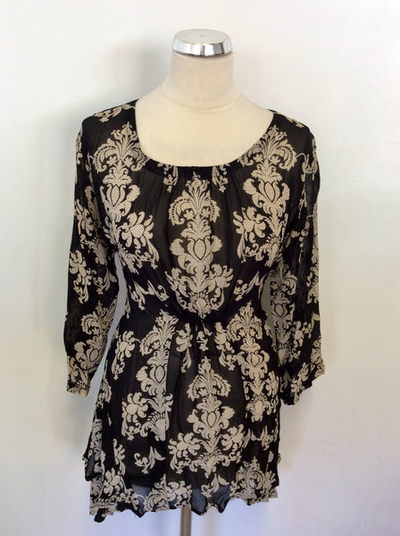 THE MASAI CLOTHING COMPANY BLACK & CREAM PRINT TOP SIZE S