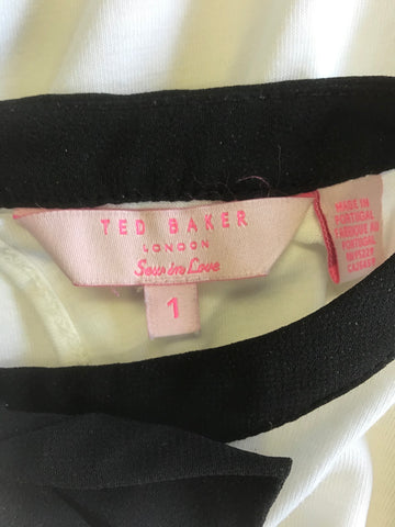TED BAKER WHITE & BLACK TRIM LONG SLEEVE TOP SIZE 1 UK 8/10