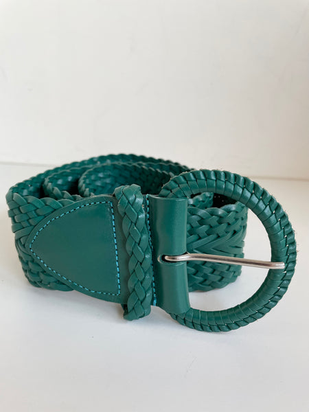 BRAND NEW HOBBS GREEN PLAITED WEAVE LEATHER BELT SIZE M/L