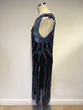 SERENADE BLACK SILK WITH PURPLE & GREEN SEQUINS COCKTAIL DRESS SIZE M