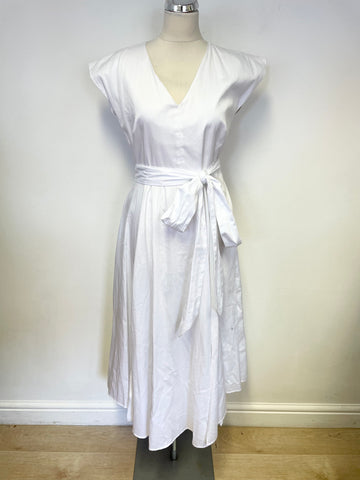 BRAND NEW THE SHIRT COMPANY ADELAIDE WHITE COTTON TIE BELT FIT & FLARE DRESS SIZE 12