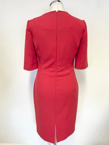 HOBBS RED SHORT SLEEVED PENCIL DRESS SIZE 10