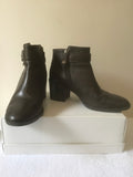 GEOX RESPIRA DARK BROWN LEATHER BUCKLE TRIM ANKLE BOOTS SIZE 3/36