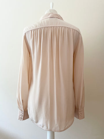 WRAP LONDON NUDE/ BLUSH SILK LONG SLEEVE BLOUSE SIZE 10