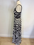 JAEGER BLACK & WHITE SILK PRINT LONG MAXI DRESS SIZE 10
