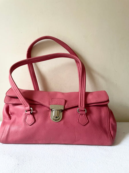 PRADA FLAMINGO PINK LEATHER SHOULDER BAG