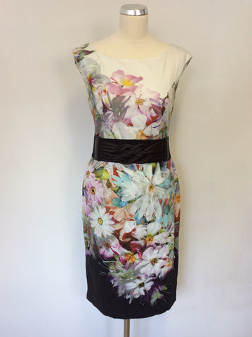 PHASE EIGHT FLORAL PRINT COTTON BELTED PENCIL DRESS SIZE 12