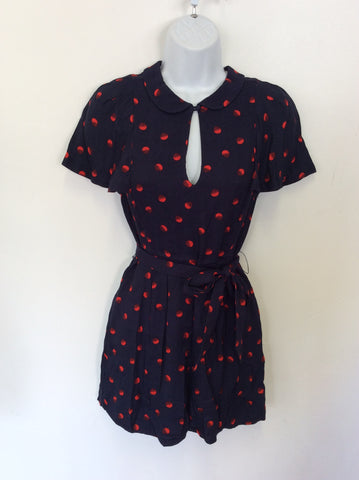 BRAND NEW JACK WILLS NAVY BLUE & RED SPOT PLAYSUIT SIZE 8