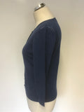 HOBBS BLUE COTTON & WOOL BLEND 3/4 SLEEVE COTTON & WOOL BLEND CARDIGAN SIZE S