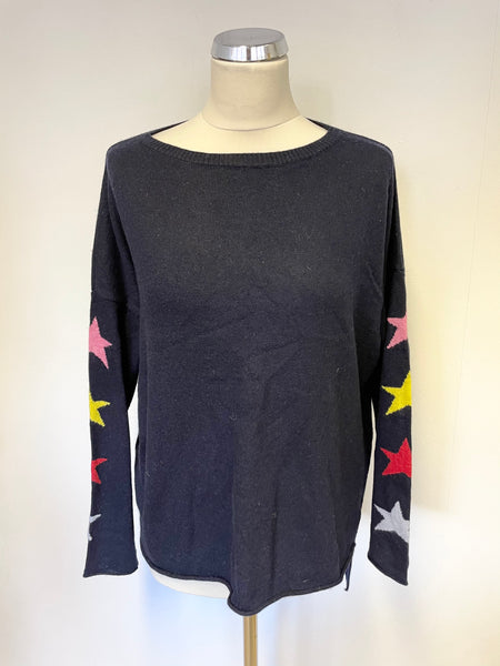 LUELLA NAVY BLUE CASHMERE & MERINO WOOL STAR SLEEVE JUMPER SIZE L