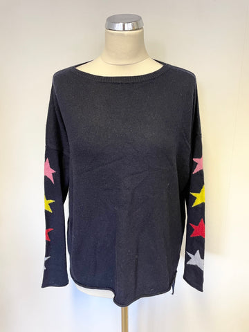 LUELLA NAVY BLUE CASHMERE & MERINO WOOL STAR SLEEVE JUMPER SIZE L