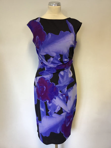 COAST PURPLE,BLACK & BLUE PRINT STRETCH DRESS SIZE 12