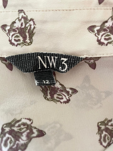 HOBBS NW3 CREAM FOX PRINT COLLARED SLEEVELESS TOP SIZE 12