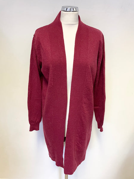 WOOLOVERS DARK RED  EXTRA FINE MERINO WOOL & CASHMERE CARDIGAN SIZE L
