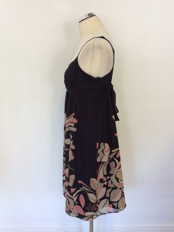 TED BAKER BLACK,PINK & BEIGE PRINT SILK DRESS SIZE 4 UK 14