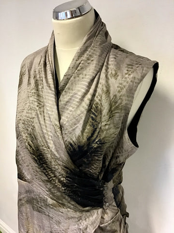 MINT VELVET BLACK,BEIGE & BROWN PRINT WRAP DRESS SIZE 14