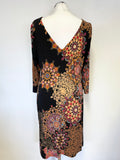 JOSEPH RIBKOFF BLACK & MULTI COLOURED PRINT 3/4 SLEEVE STRETCH PENCIL DRESS SIZE 16