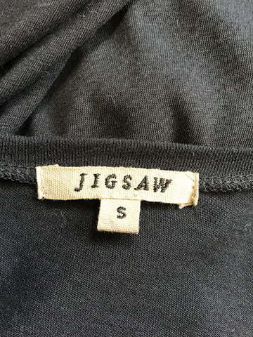 JIGSAW BLACK TIERED FRILL FRONT SCOOP NECK LONG SLEEVE TOP SIZE S