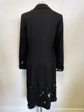 PER UNA BLACK WOOL BLEND FITTED APPLIQUE MESH HEMLINE DETAILED COAT SIZE 10