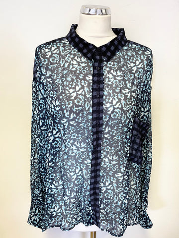 BRAND NEW TOMMY HILFIGER COLLECTION BLUE, TURQUOISE & BLACK PRINT OVERSIZE FIT BLOUSE SIZE 6 UK 10