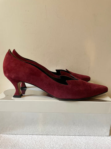 GINA DEEP RED SUEDE CUT AWAY TOP SPECIAL OCCASION HEELS SIZE 7/40
