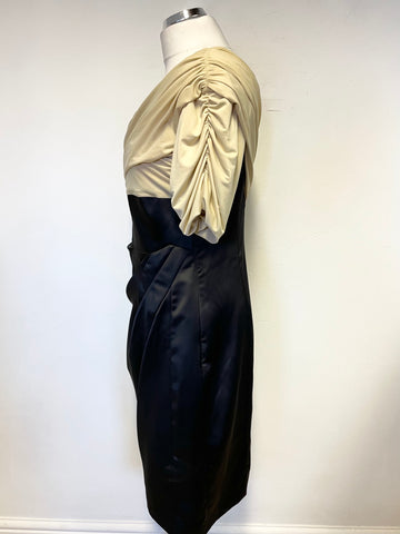 KAREN MILLEN BLACK & CREAM SHORT SLEEVE SPECIAL OCCASION PENCIL DRESS SIZE 16